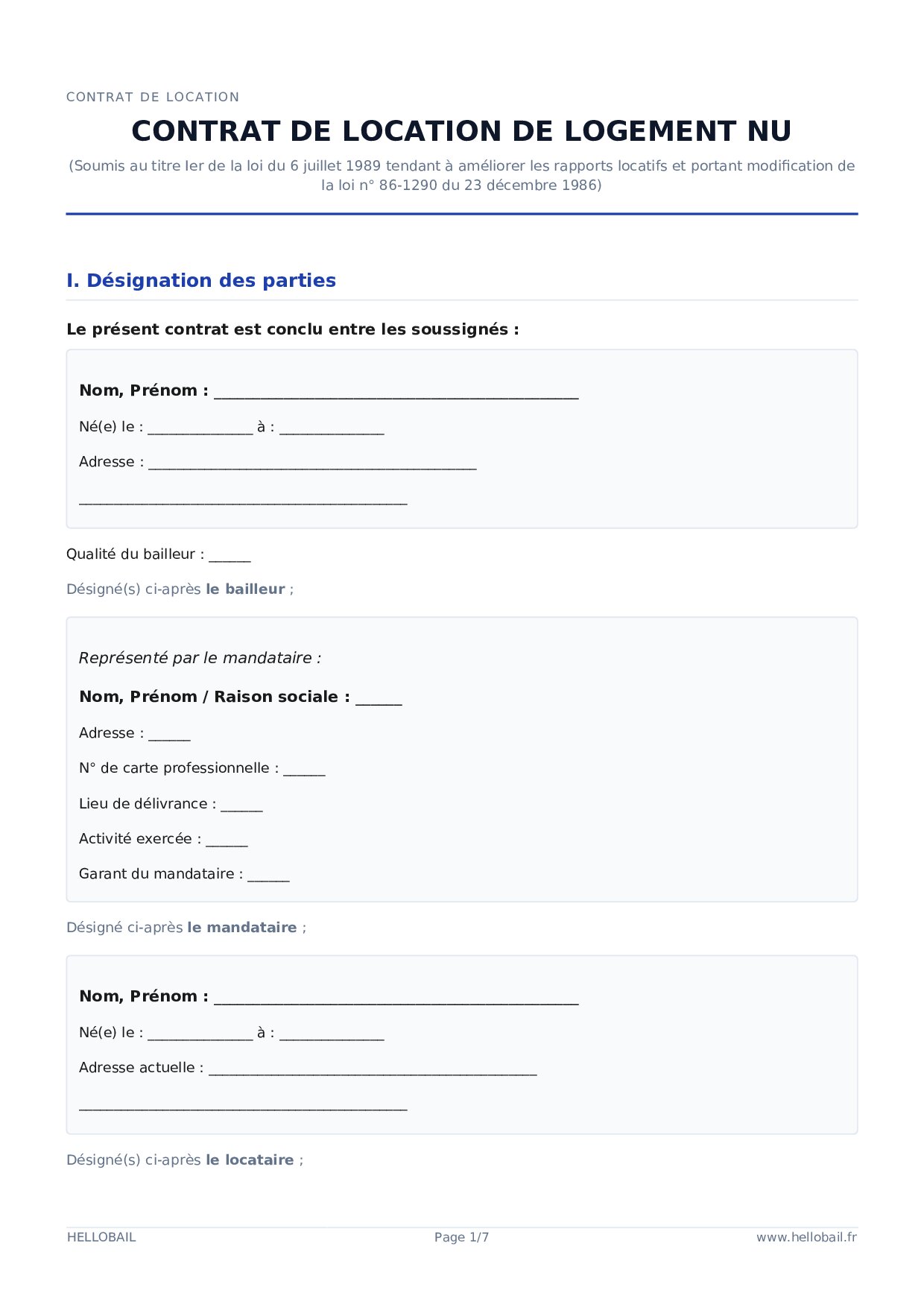 Contrat de location vide